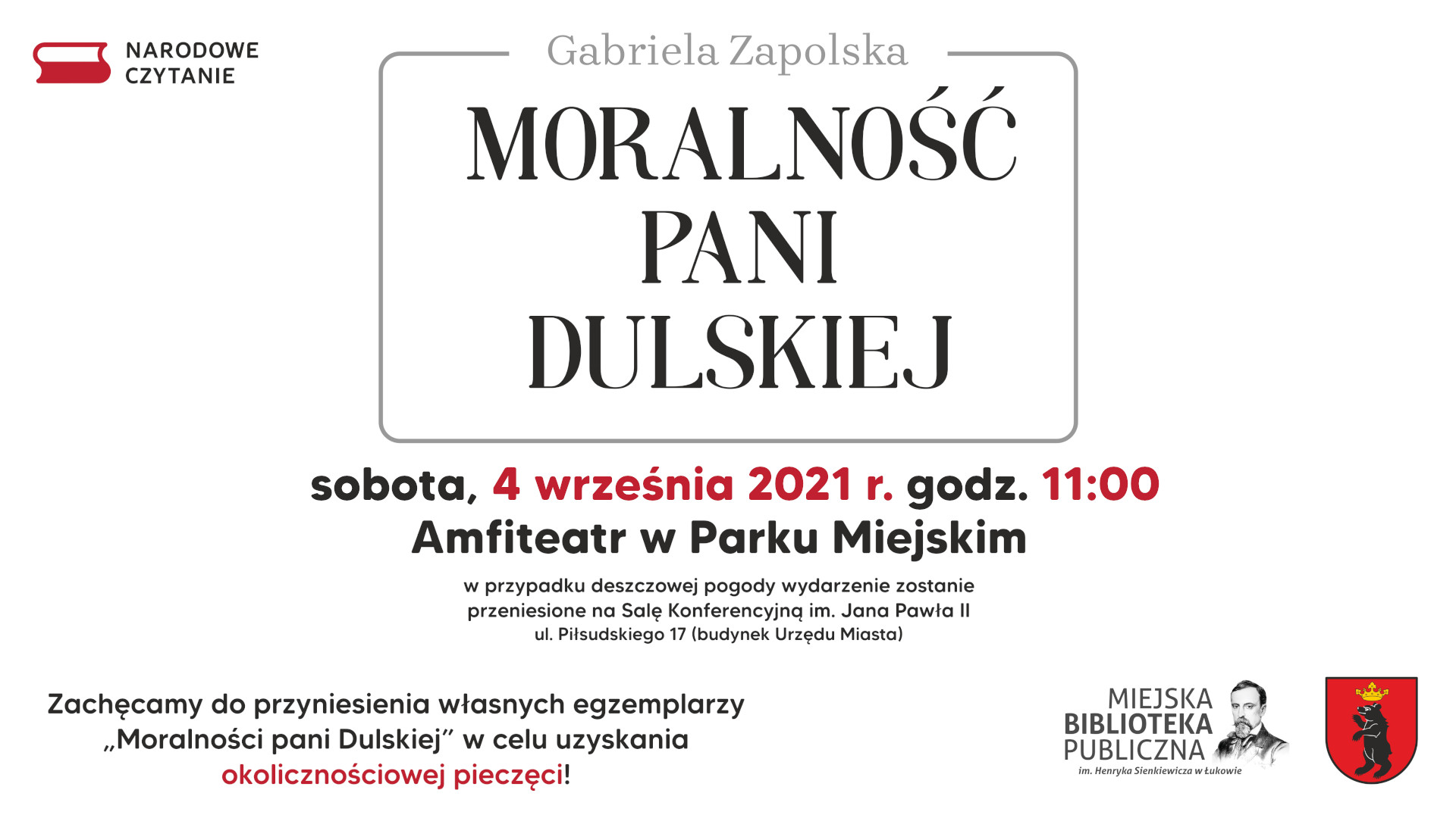 Biblioteka zaprasza na Narodowe Czytanie