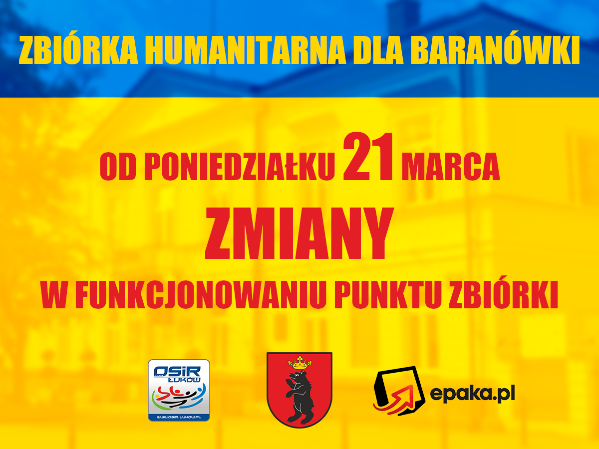 Zmiany w punkcie zbiórki humanitarnej dla Baranówki